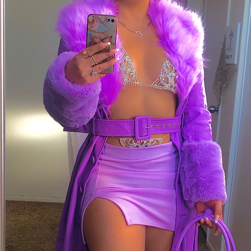Purple Fur Trim Coat